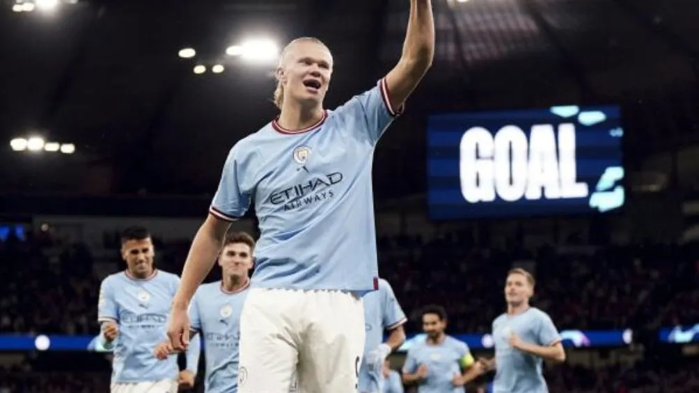 AP Haaland celebrando gol con el City