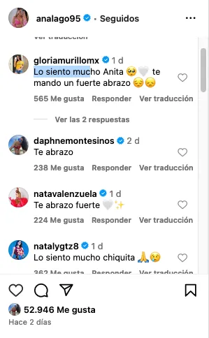 IG: @analago95 Amigos y seguidores le mandaron su pésame por la muerte de su abuelita.