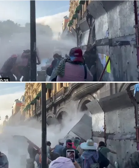 X: @JHRomero_ En Puebla, retiraron a las mujeres con gases y chorros de agua.