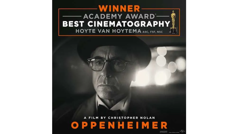 IG: @oppenheimermovie 'Mejor Fotografía' fue para 'Oppenheimer', imponiéndose al mexicano Rodrigo Prieto.