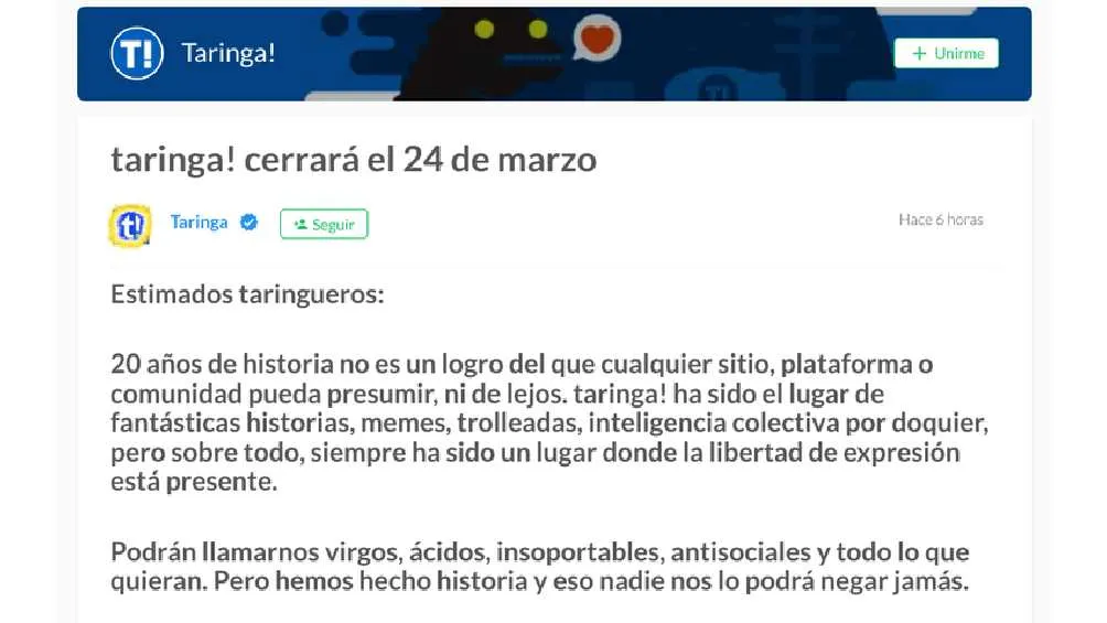 Este fue el comunicado que lanzó el sitio a sus suscriptores.