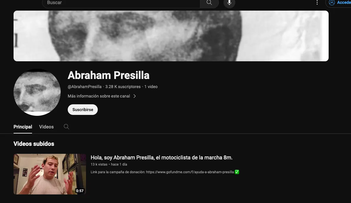 Este es el canal de YouTube que abrió para informar sobre su problema.