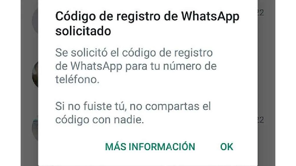 Si tú proporcionas ese código, permitirías que tomen control de tu cuenta de Whats.