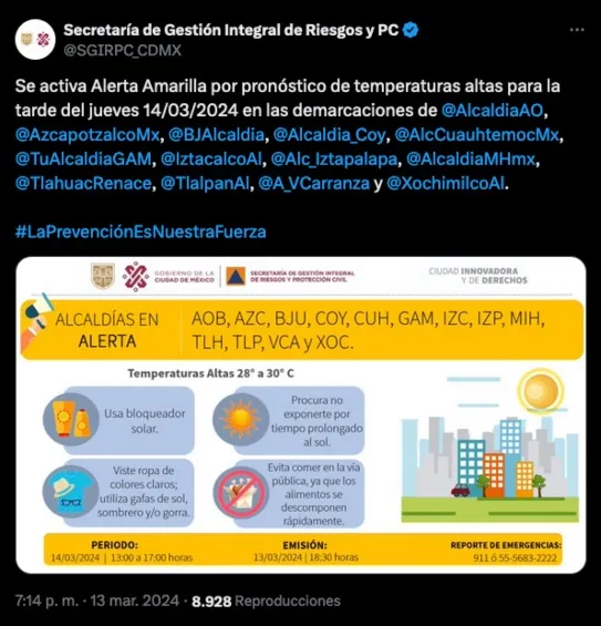 Reporte de las autoridades de la CDMX.