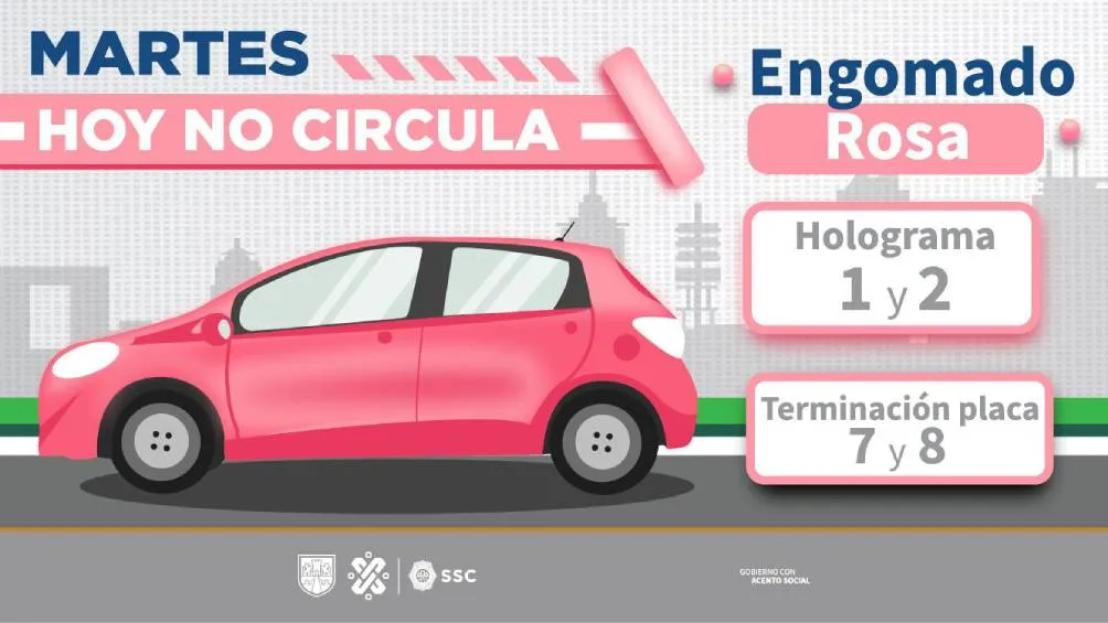 Hoy no circulan los autos con terminación de placas 7 y 8, engomado rosa.