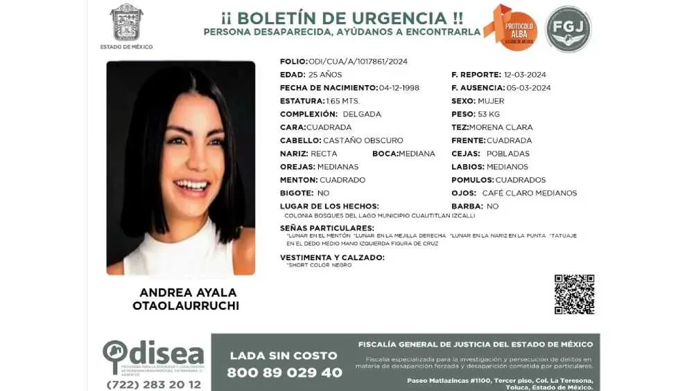 La ficha señala que la mujer fue vista por última vez el pasado 5 de marzo.