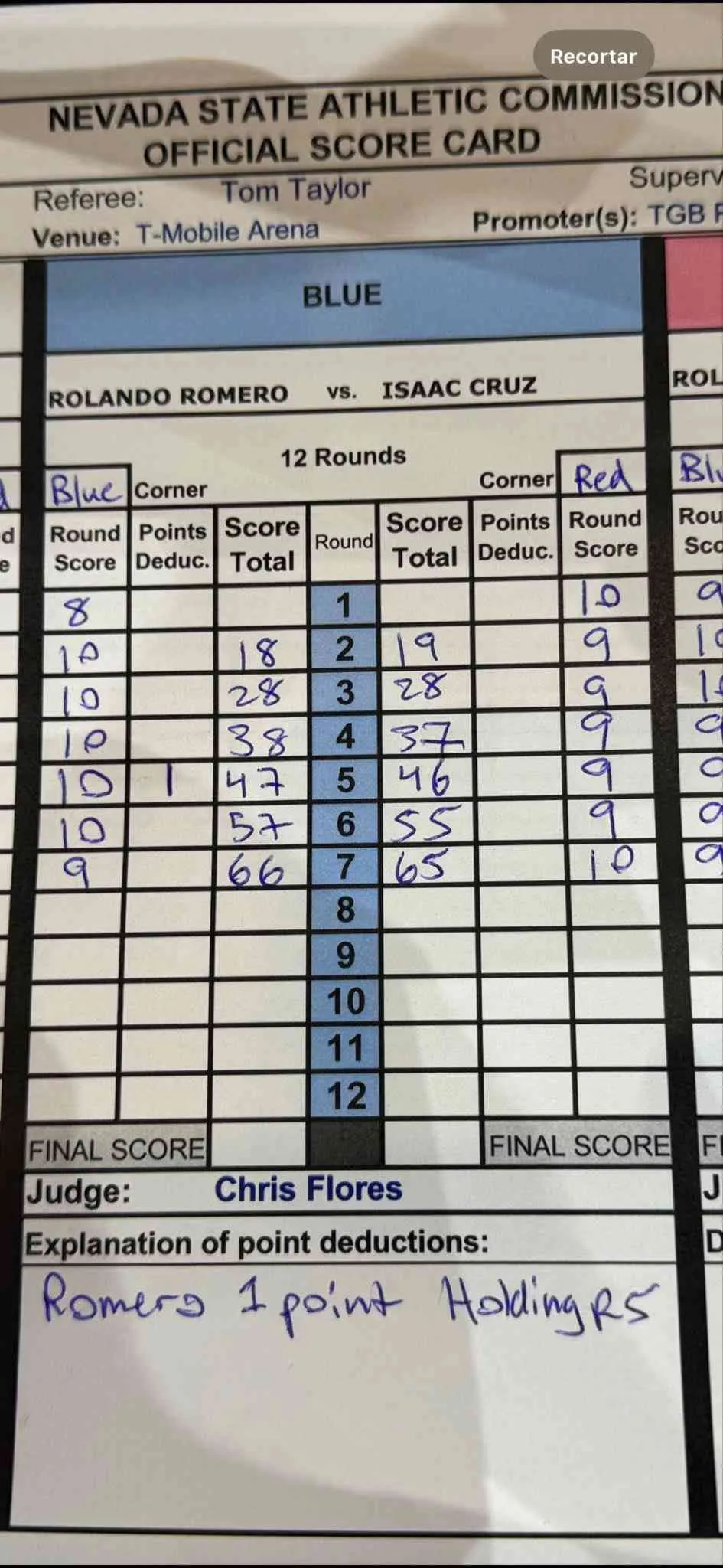 Tarjetas del juez Flores