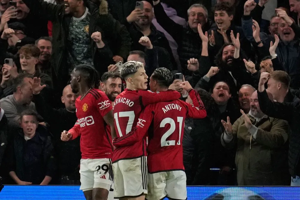 Jugadores de Manchester United en celebración