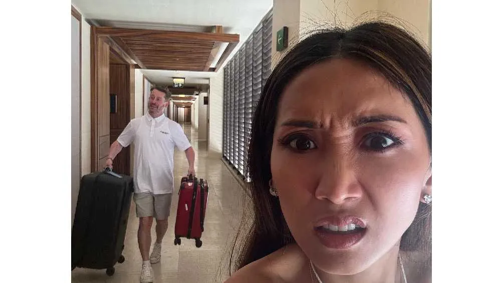 El artista también fungió como botones cargando las maletas.