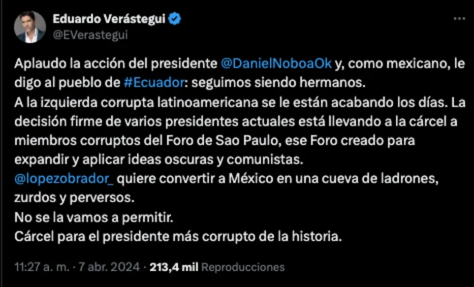 @EVerastegui Esto fue lo que expresó el actor en su cuenta de X.