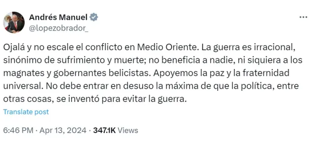 AMLO emitió un pronunciamiento después del ataque de Irán a Israel. Foto Captura de pantalla