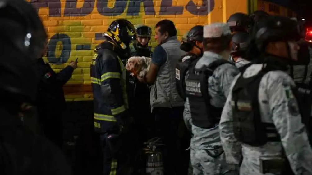 Cuerpos de emergencia le dieron amor al perrito luego de rescatarlo.