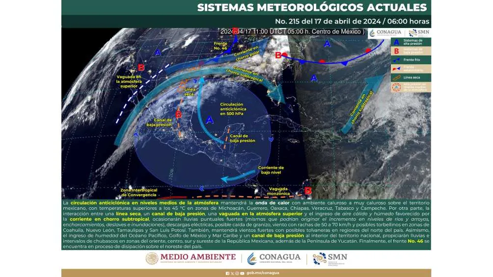 En 17 estados del país se pronostica caída de lluvias.