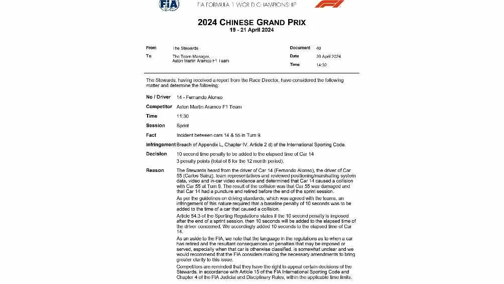 Comunicado de la FIA