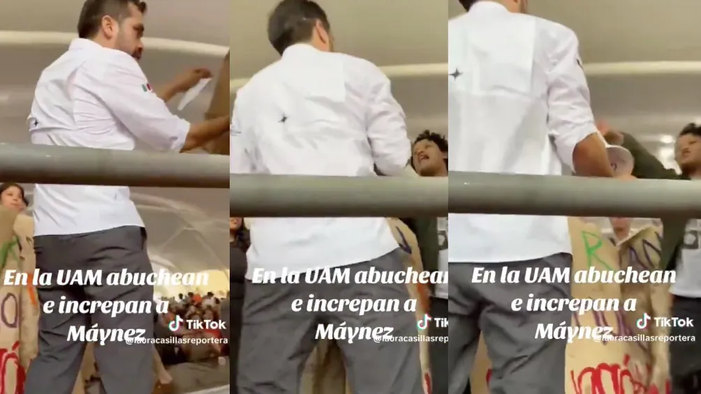 Un joven lo empujó con un altavoz por no dejarlo hablar minutos antes.