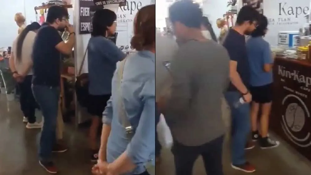 CAPTURA DE PANTALLA: Twitter: @UHN_Plus El sujeto se acercaba y de pronto colocaba su pie izquierdo entre las piernas de las chicas.