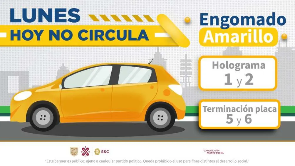Hoy no circulan los autos con terminación de placas 5 y 6, engomado amarillo.