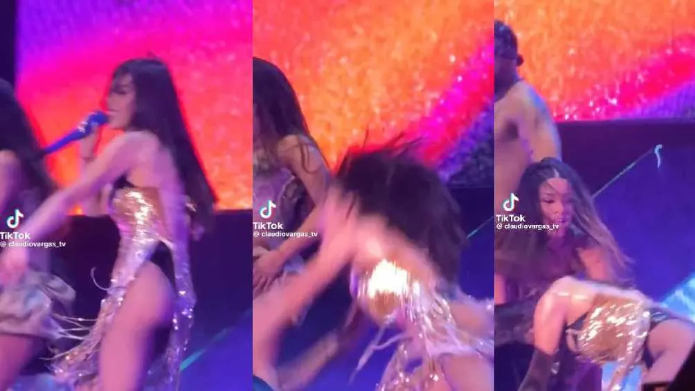 Danna Paola cantaba y bailaba, cuando de pronto resbaló y cayó en el escenario.