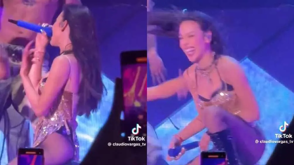 Pese al incidente y el golpe, la cantante lo tomó con un humor y siguió el show.