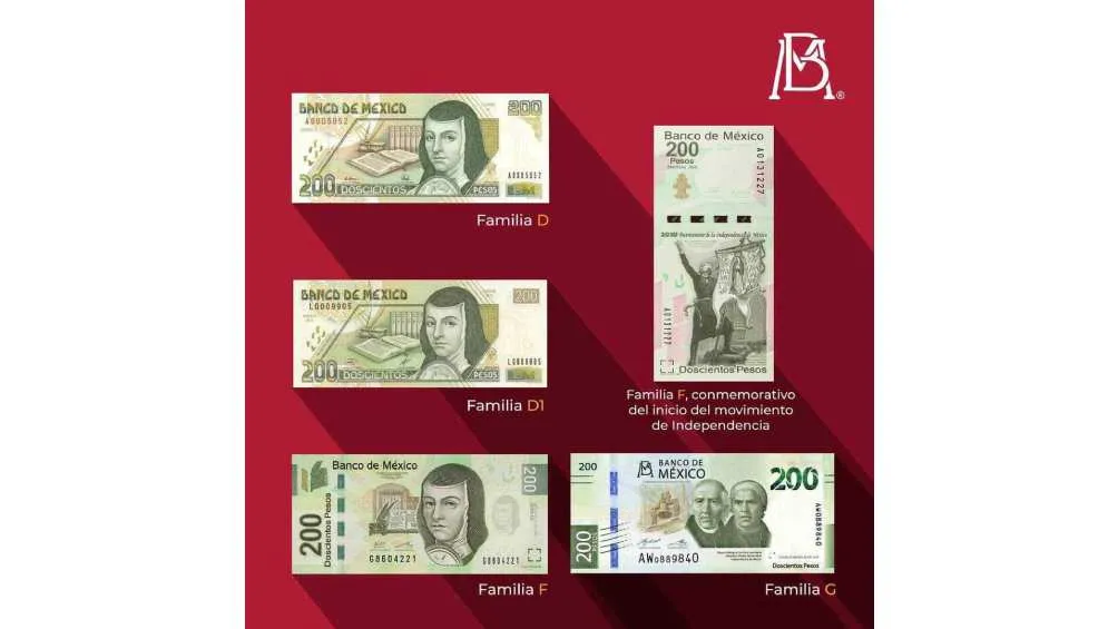 Banco de México Existen diferentes familias de billetes de 200 pesos circulando en el país.