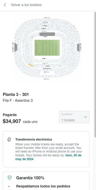 Así está el precio en uno de los palcos del Azteca sin recargos