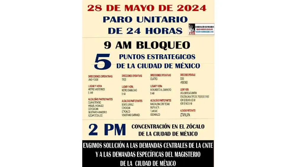 La CNTE anunció un paro unitario de 24 horas.