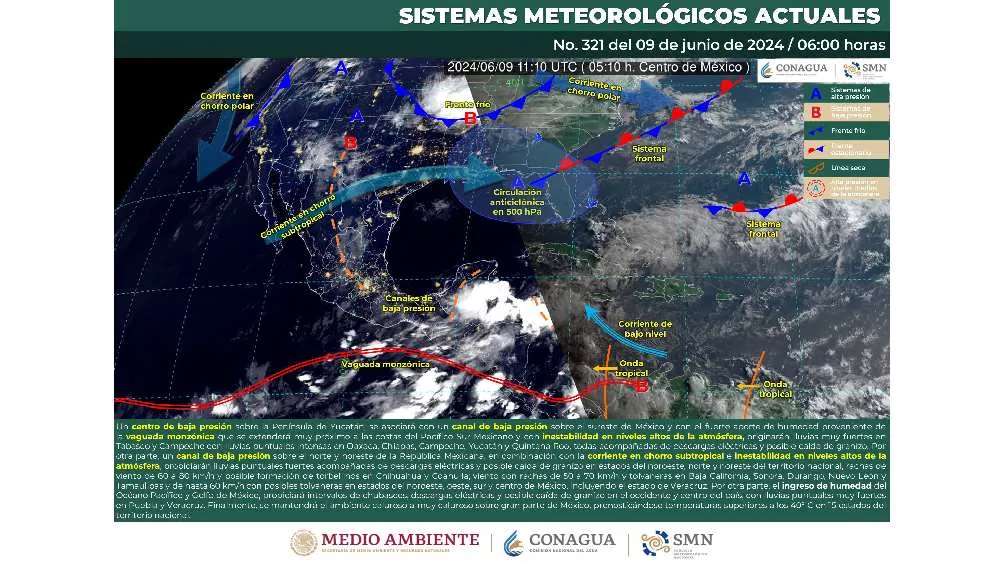 Twitter: @conagua_clima El SMN advierte la caída de lluvias y fuertes rachas de vientos en varios estados.