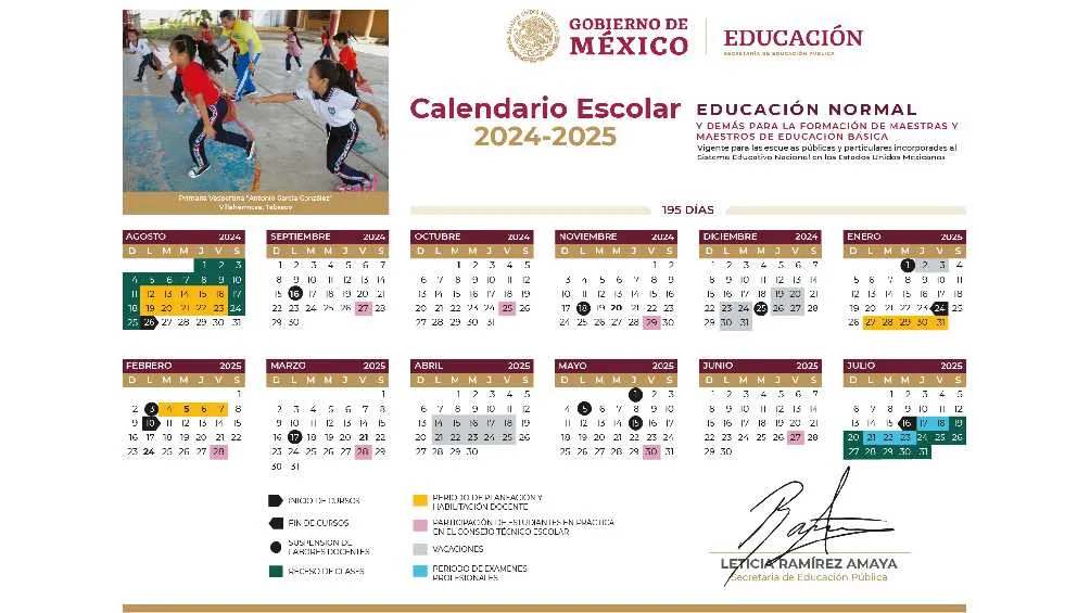 Para educación normal el ciclo constará de 195 días.