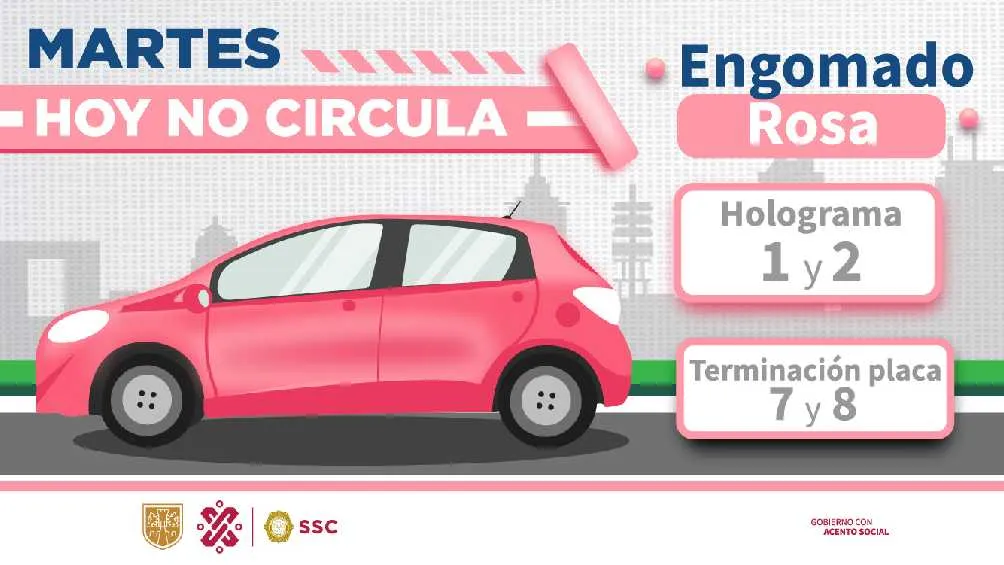 Los autos engomado rosa, terminación de placas 7 y 8, además de holograma 1 y 2, no circulan.