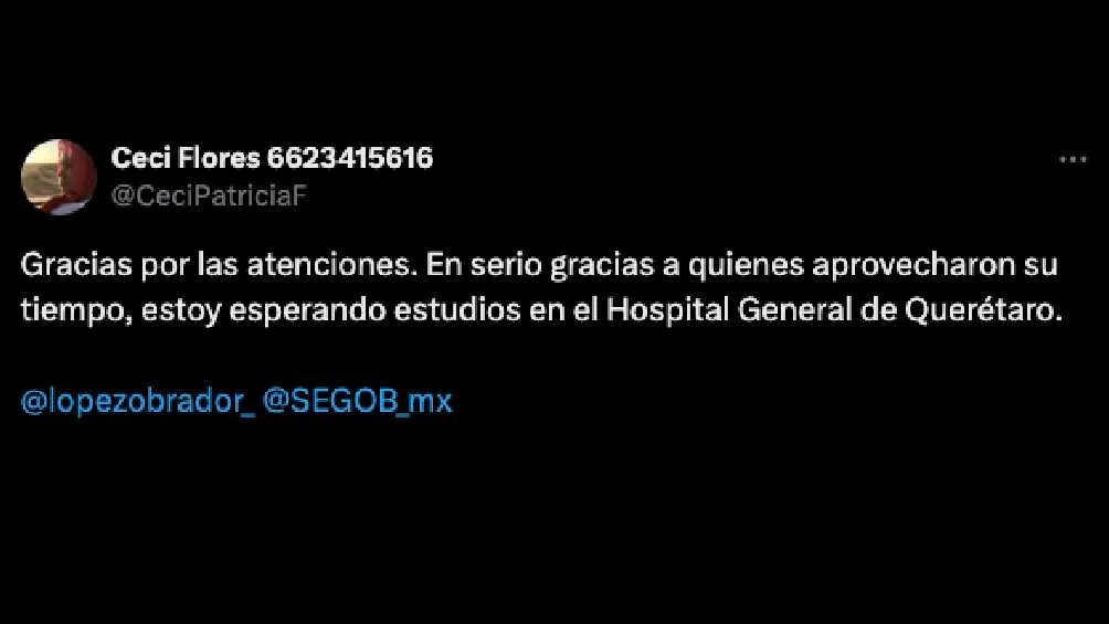 Mediante redes sociales Ceci Flores agradeció las atenciones hacia ella.