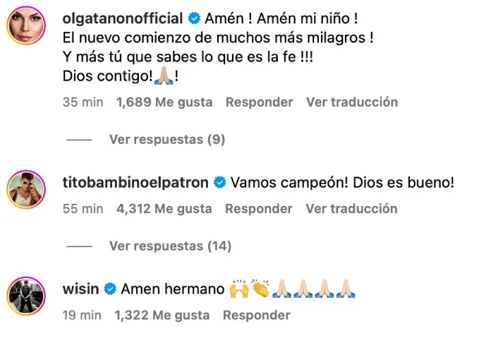 Comentarios de famosos tras el anuncio de Don Omar en Instagram