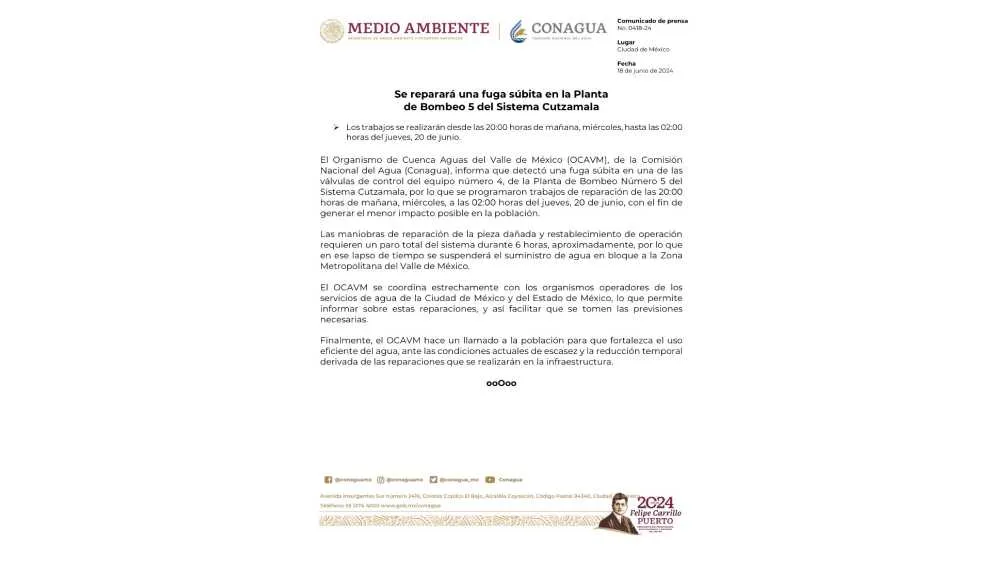 Se informó que se detectó una fuga de agua que deberá ser reparada.