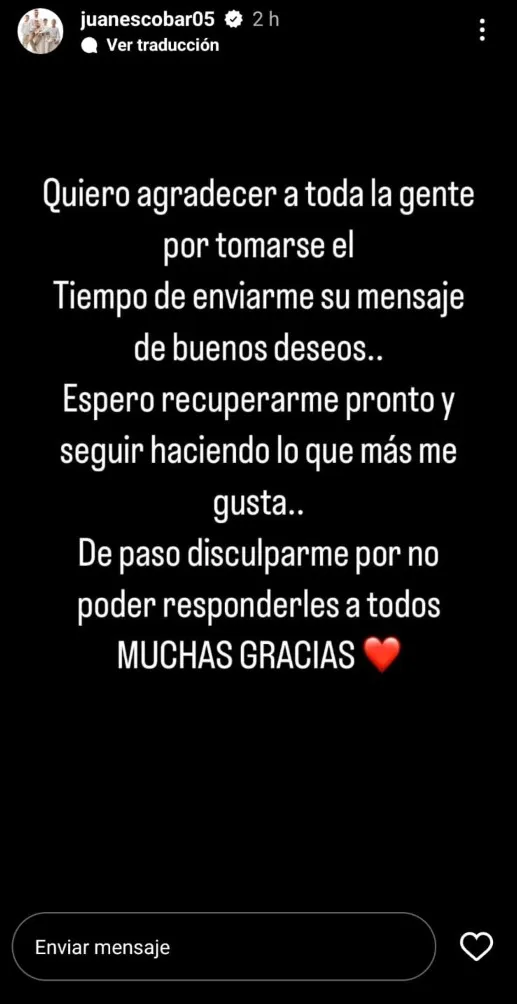 Mensaje de Escobar en Instagram