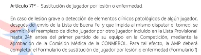 Esto es lo que dice el reglamento de CONMEBOL