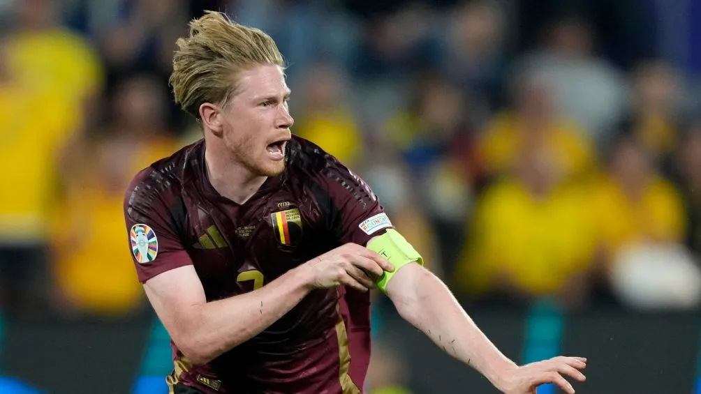 De Bruyne celebra un gol con Bélgica
