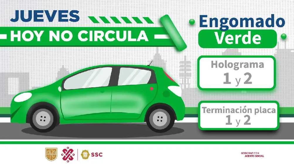 Autos engomado verde, terminación de placas y holograma 1 y 2 no circulan los jueves.