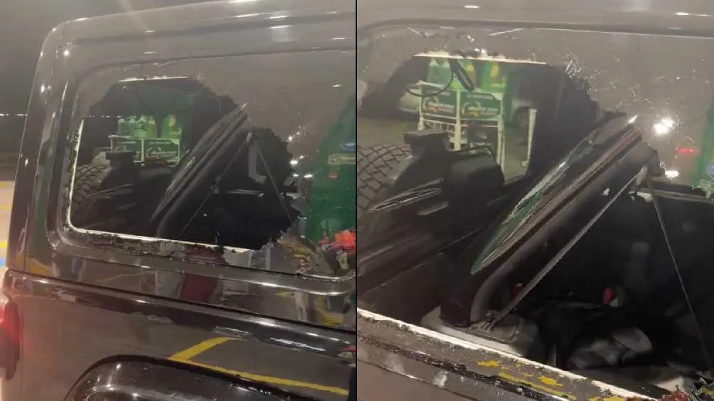 IG: @samooficial Así quedó la camioneta luego se recibir un cristalazo en la Condesa.