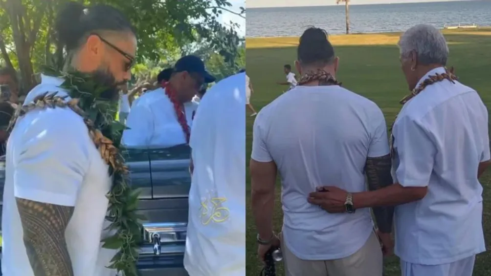 X: @luchalibreonlin Roman Reigns cargando el ataúd de su padre