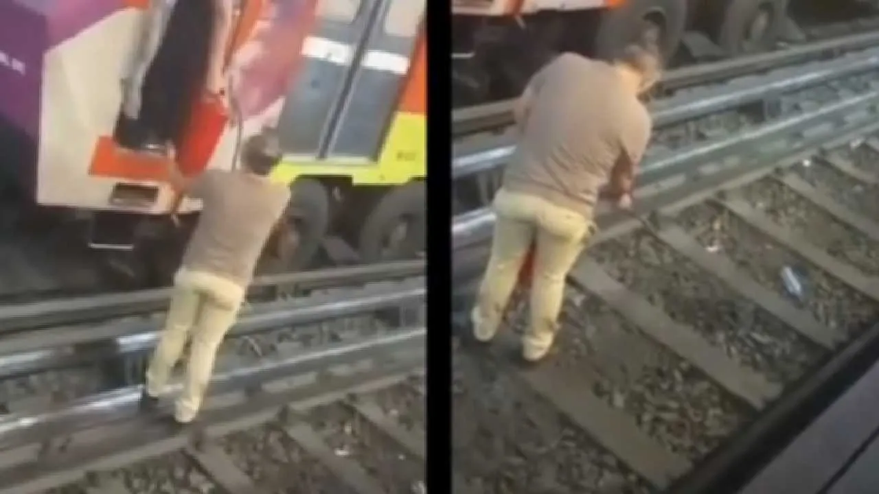 El operador del Metro trató de usar el extintor, pero ya no funcionó.