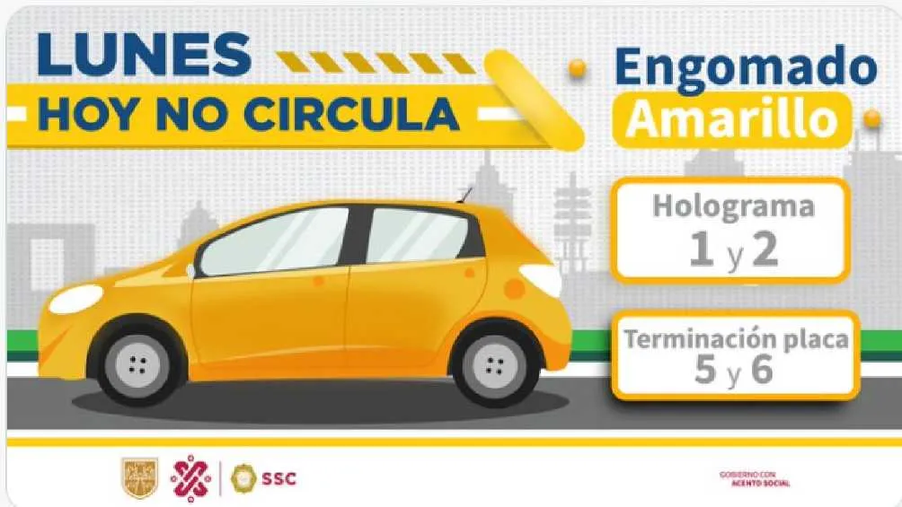 Autos engomado amarillo, holograma 1 y 2, con terminación de placas 5 y 6 no circulan.