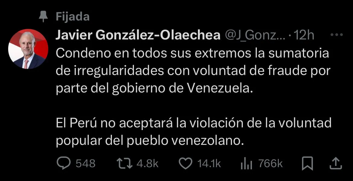 Perú no reconoce el triunfo de Nicolas Maduro. Foto Captura de pantalla