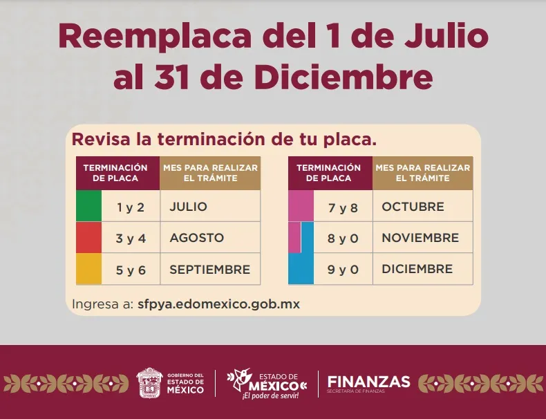 El calendario indica el mes en que los automovilistas deben realizar un trámite. Foto Gobierno de México