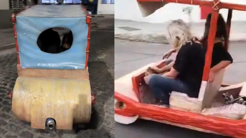 Twitter: @porqueTTarg El auto es igualito al que utilizaban Los Picapiedra.