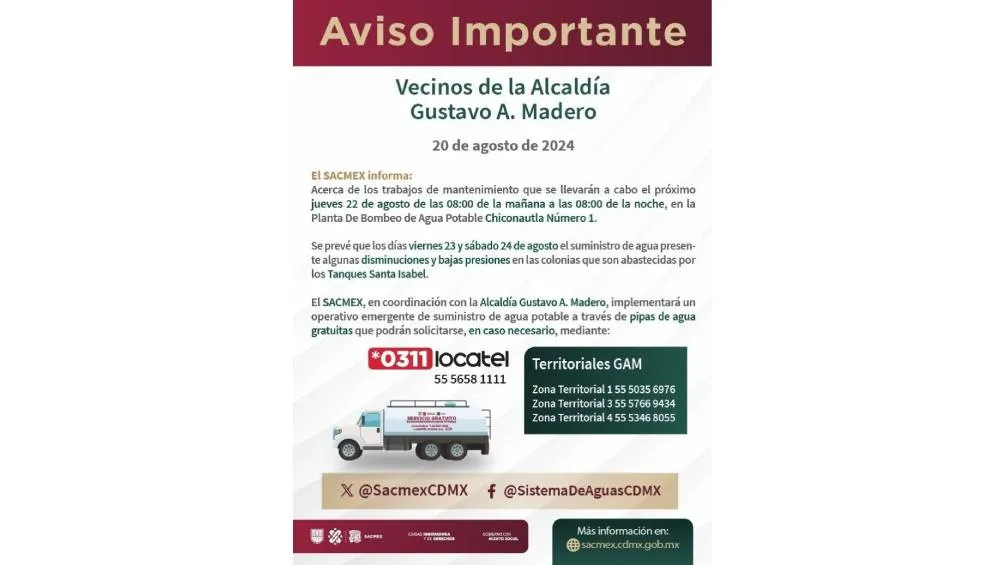 Foto: &quot;X&quot; SACMEX