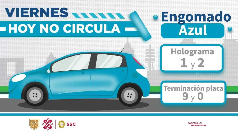Autos engomado azul, holograma 1 y 2, con terminación de placas 9 y 0 no circulan.