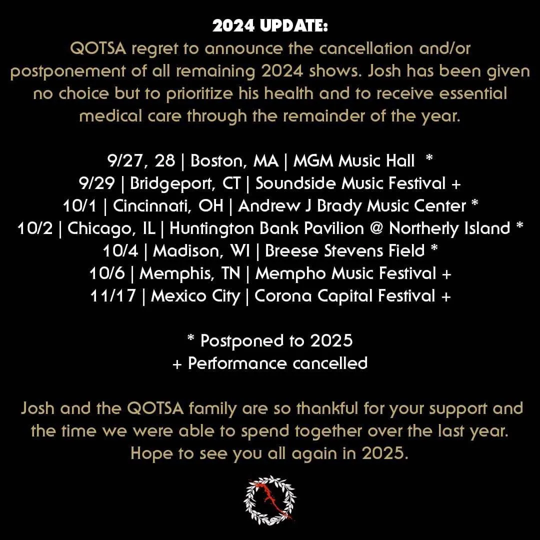 En un comunicado explican las cancelaciones de sus shows.