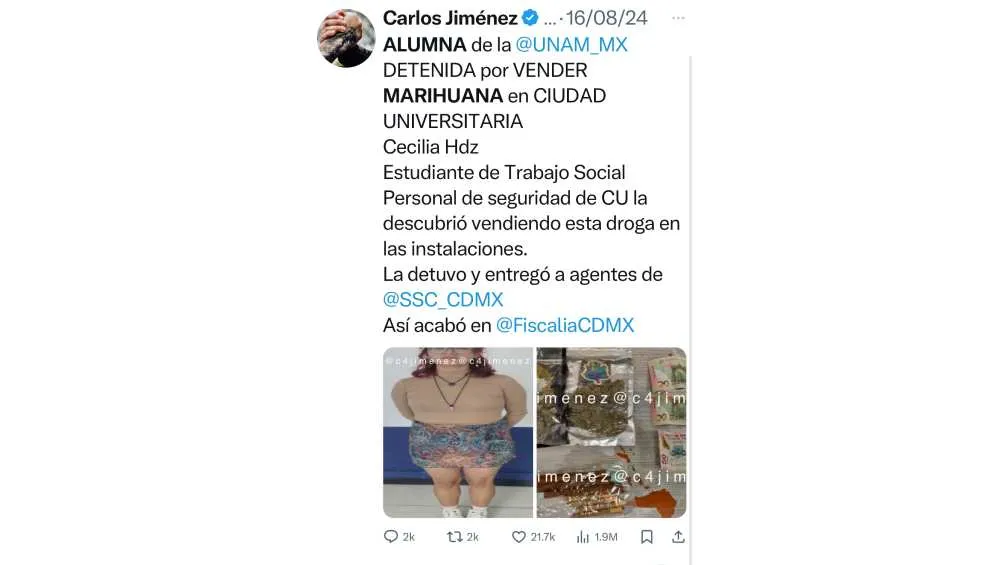 Ya van dos estudiantes detenidos por presuntamente vender droga en la UNAM.