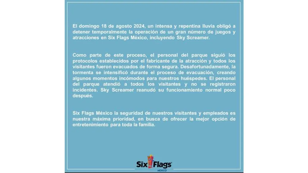 Six Flags México lanzó un comunicado explicando qué sucedió.