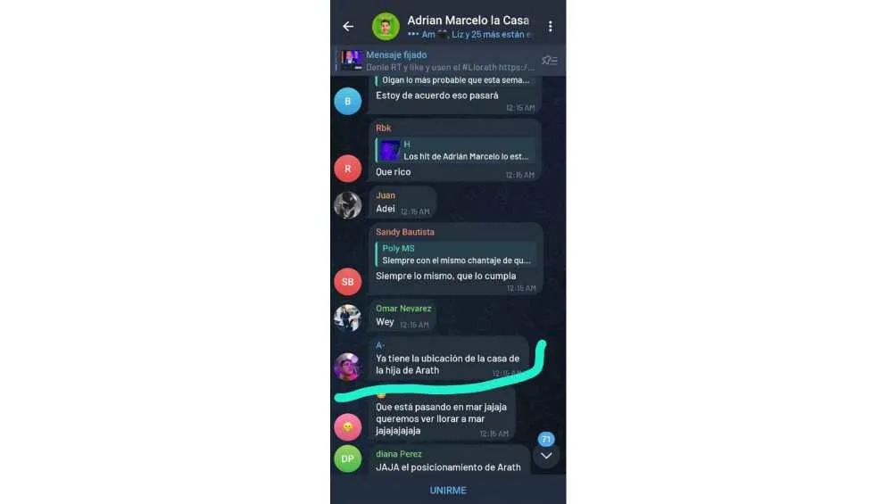 En un grupo de fans de Adrián Marcelo aseguraron tender datos de la familia de Arath.