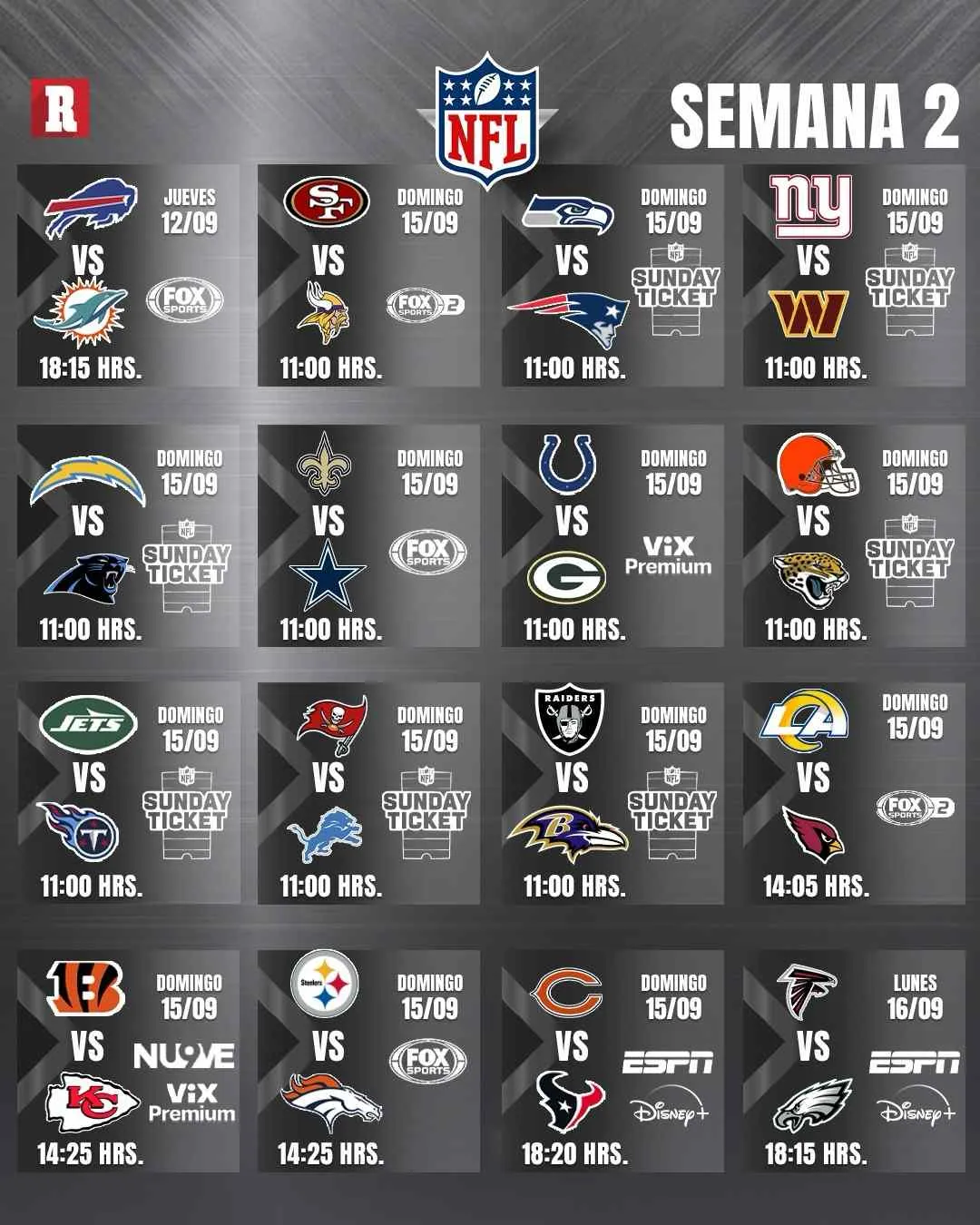 Así de jugará la semana dos de la NFL